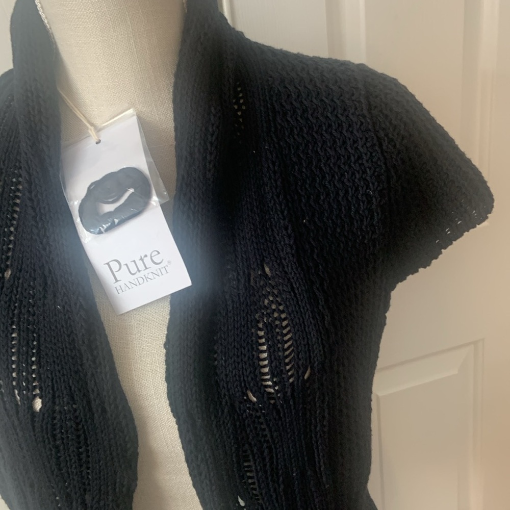 NWT “Pure Handknit” Brand Black Knit Open-Front Shawl Cardigan - Picture 5 of 17